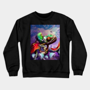 Trippy Psychedelic Chameleon Lizard On Mushroom Crewneck Sweatshirt